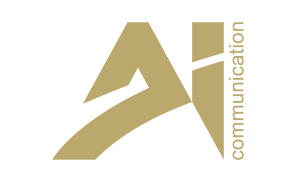 Logo AI COmmunication Award Das goldene Logo des AI communication Award auf weißem Hintergrund